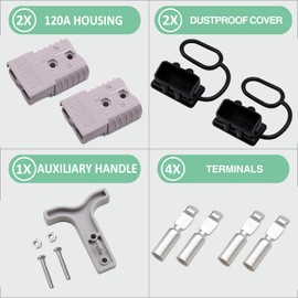 ANDCHIER 2pcs 120A 2 Gauge AWG Wire Connector with Dust Cover Handle,Battery Quick Connect/Disconnect Connector Wire Harness Plug Kit for Winch Trailer,Grey