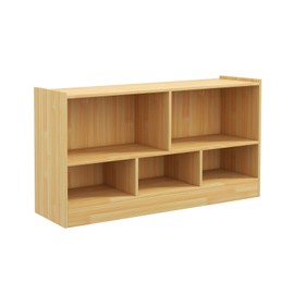 HOMGX Wooden Montessori Shelf for Kids, 5-Section Storage Cabinet, 2-Tier Open Kids Bookshelf, Toy Storage Organizer for Playroom, Classroom, Yellow
