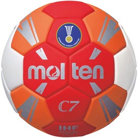 Molten H2C3500-RO Handball, Pro Training Ball "C7", Synthetic Leather (TPU), Glued Panels, IHF Seal of Approval, Red/Orange/White/Silver, Size 2, Pack of 18