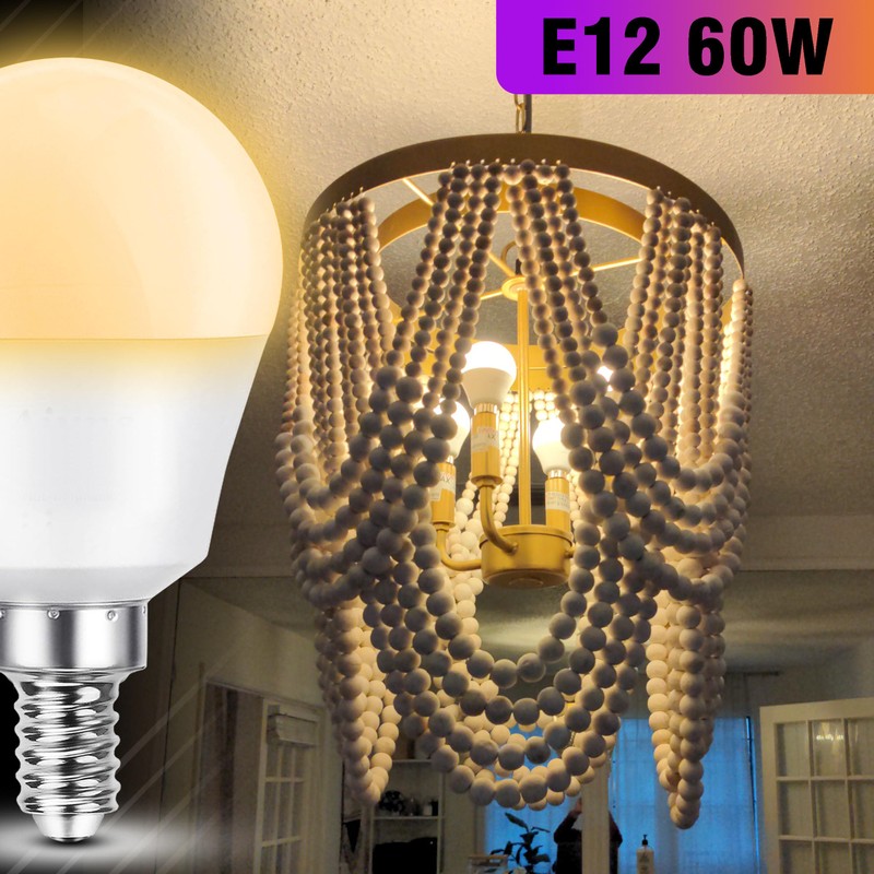 Elmoyle E12 LED Candelabra Light Bulbs 60Watt Equivalent, Warm White