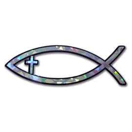 Christian Fish with Cross Reflective Decal Sticker Emblem
