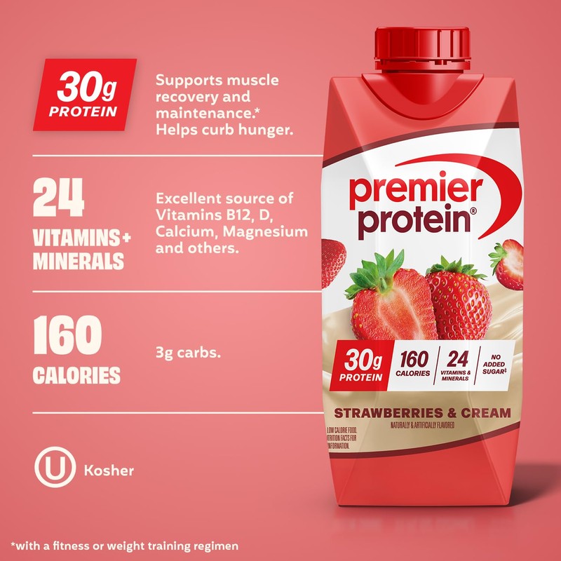 Premier Protein Shake, Strawberries & Cream, 30g Protein, No Added