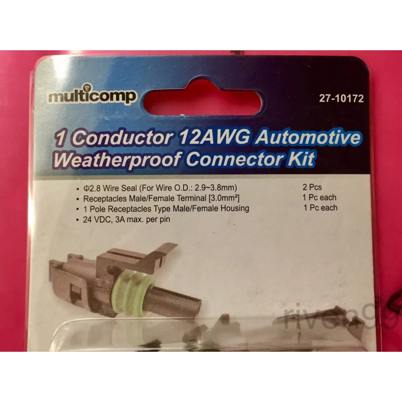 Multicomp 12AWG Waterproof Weather Pack 1C 1-Pin Crimp Sealed Connector,