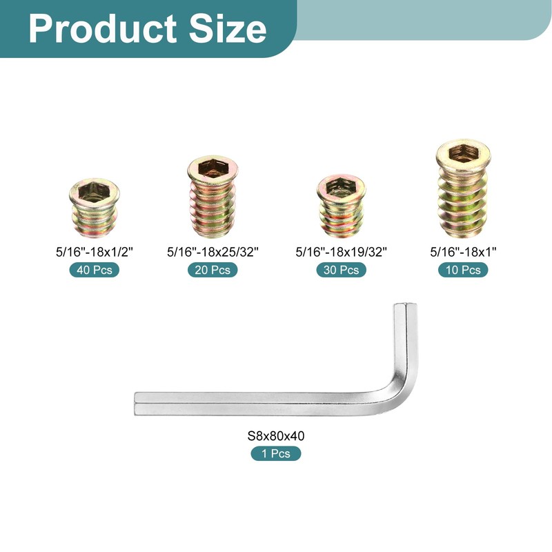 sourcing map 100Pcs 4 Sizes Threaded Inserts Nuts, Zinc Alloy
