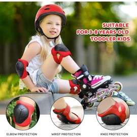 Kids Sports Protective Gear Set,6 PCS Knee Pads Elbow Pads Wrist Guard for 3-8 Yeasr Old Kids Skateboard Inline Roller Skating Biking Riding Scooter (Red)