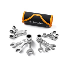 Crosstar 12Pcs 8-19mm Stubby Flex-Head Ratcheting Wrench Set, Metric