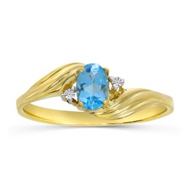 10k Yellow Gold Oval Blue Topaz And Diamond Ring (Size 5)