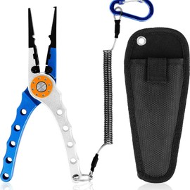 Professional Saltwater Fresh Water Aluminum Fishing Pliers Line Cutter Tungsten Carbide Cutters Hook Remover with Sheath and Lanyard