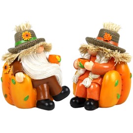 upbema Thanksgiving Gnome Figurines 2 PCS Fall Harvest Pumpkin Decoration Autumn Tabletop Decor Indoor Holiday Collectible Statue for Women Men Kids