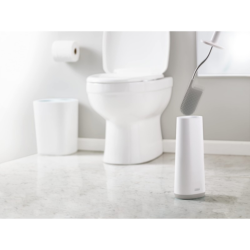Joseph Joseph Toilet Brush with Slim Holder Flexible Anti-Drip, Grey/White