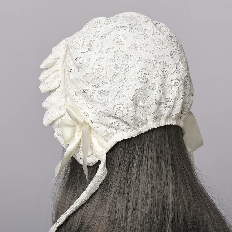 Ladies Victorian Pioneer Colonial Pilgrim Bonnet Plus Size, White (white