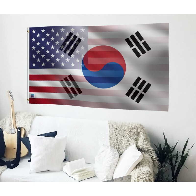 3x5 ft Korean American Hybrid Flag: 100% Polyester Banner, Brass