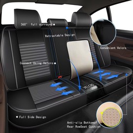 Seat Covers Full Set Fit for Hyundai Sonata 2004-2023 2024 2025 Leather Car Seat Covers for Sonata Waterproof Seat Protectors Automotive Seat Cushion with Airbag Compatible (5 Seats,Black&Dark Grey)