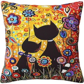 ZFENGYYUAN Pillow Covers Oil Painting of Two Cats with Flowers Plush Outdoor garden Home Sofa car Decor 18x18 Inches