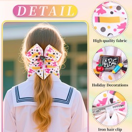 Doneace Pencil Hair Clips Large Bow Hair Barrettes Ponytail Holder Blackboard Apple Hair Bows Alligator Clips for Women Girls Student Back to School Season Hairpin Accessories (Type C)