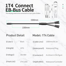 FOBOXCHD Electric Bicycle Signal Cable, Connecting Controller to Display, Throttle, Bicycle Light Function, 150cm Length (1 to 4 Cable R)