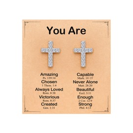 UPROMI Silver Stud Cross Earrings Baptism Religious Christian Gifts for Women Faith Catholic Easter Basket Stuffers Confirmation Gifts for Teen Girls Trendy Stuff Teenage Birthday