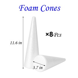 YURN Craft 8 Pack Foam Cones for Crafts, Foam Trees Cones, 3.7×11.6 in Cones Shaped Foam for Christmas Decorations, Gnomes, and DIY Art Projects.