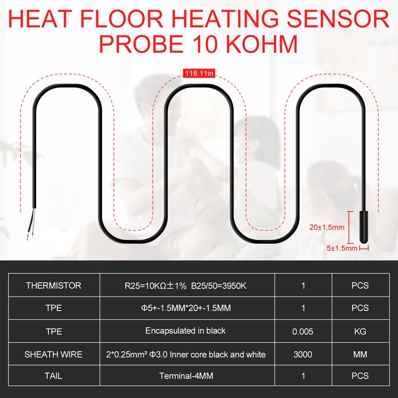 2 Pack Floor Heat Sensor Probes 10 Kohm Underfloor Sensor