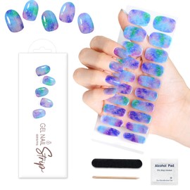 WOKOTO 1 Sheet Semi Cured Gel Nail Strips With Wood Stick, Nail File & Prepared Pads, 20 Tips Dreamy Color Semi Cured Nail Polish Strips, Harden With UV Light Gel Nail Wraps Stickers For Women Girls