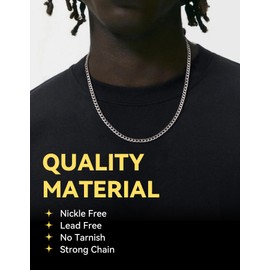 ChainsHouse Men Women 4mm Stainless Steel Necklace Hip Hop Jewelry Choker Curb Cuban Link Chain Necklace, Fashion Jewelry, 14 Inch