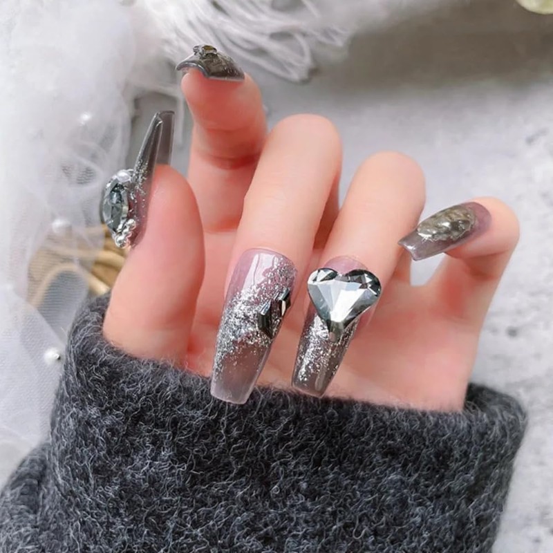 Yuzhiye 30pcs Rhinestone Heart Shape Glass Stone Nail Parts Large