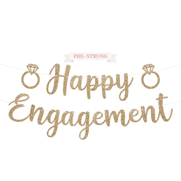 Pre-Strung Happy Enagment Banner - NO DIY - Gold Glitter