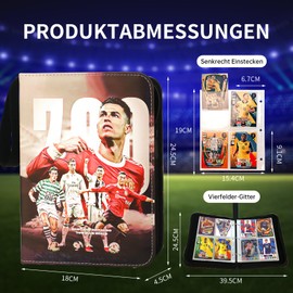 Oirigaga Scrapbook for Football Cards, Football Trading Cards, Album Folder, 4 Pockets, 50 Pages for 400 Cards, Sports Cards, Book Folder with Zip Carry Handle, 3-Ring Cards Book Folder