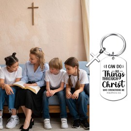 GiftYou Inspirational Scripture Keychain with Cross - Artistic Bible Verse Key Chain and Religious Gift for Christian (Philippians 4:13)