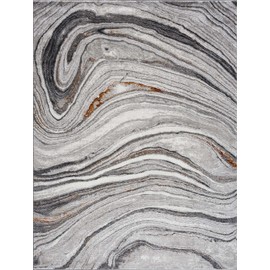 Hauteloom Liverpool Modern Abstract Bedroom Living Room Area Rug - Marble Swirl Pattern - Contemporary Bohemian Farmhouse - Black, Dark Grey, Light Grey, Off White - 6'7" x 9'