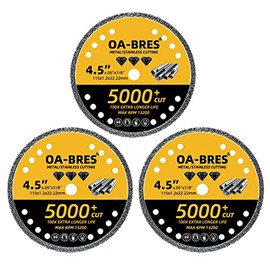 3Pack 4.5" Diamond Metal Cutting Cut Off Wheels for 5000+ Cuts on Rebar, Steel, Iron and INOX, Angle Grinder Diamond Disc with 7/8" Arbor