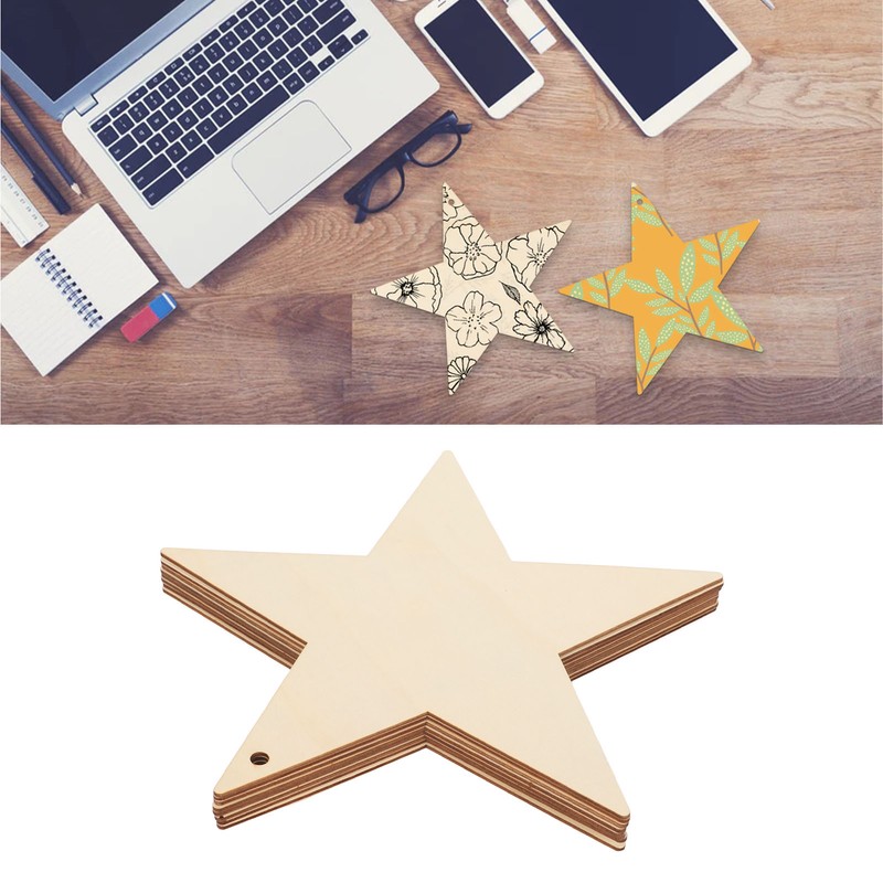 8Pcs Wooden Star Ornaments Blank Unfinished Small Christmas Tree Hanging