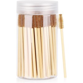 Tbestmax 100 unidades de aplicadores de rímel desechables con recipiente, cepillos de bambú para extensiones de pestañas, cepillos para pestañas y cejas, aplicador de rímel