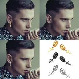 OIDEA Men's Women's Earrings Set: Hoop Earrings Magnetic Earrings Stainless Steel in Gold Black Silver Round Cross Pendant Stud Earrings Punk Rock Fake Ear Clip Earrings Gift for Unisex, Stainless