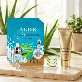 IOPE 이켈 알로에 에센스 마스크 25ml x3매 구매시 아이오페 슈퍼바이탈 크림 리치 20ml 증정