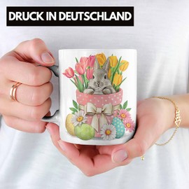 Trendation - Cup Easter Gifts Children Teenagers Gifts Funny Graphic Easter Bunny Easter Eggs Tulips (White)
