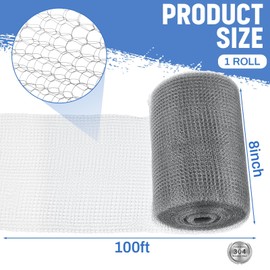 Otoolling 8 Inch x 100 ft 304 Stainless Steel Mesh Rodent Control for Slugs Rustproof DIY Hole Filler Double Layer Metal Mesh for Bat Snail Bird Pest Control Gap Blocker Fill Fabric Hole Gardening