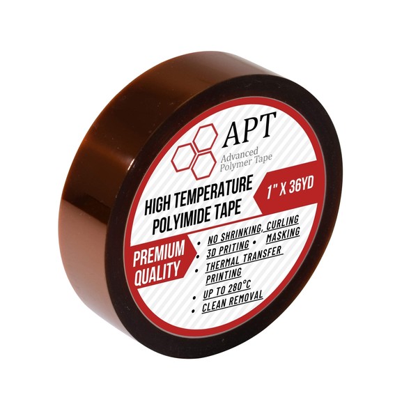 APT, 1 mil Thick Polyimide Adhesive Tape, HighTemperature and Heat Tape, for Masking, Soldering, Electrical, 3D Printer Application. (1" x 36 yds)