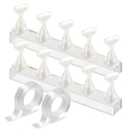 Etercycle Nail Stand Acrylic Nail Art Display Stand Practice Nail Holder for Painting Nails Magnetic Practice Stands with Double-sided Tape For Home DIY Salon Supplies (White with gold)