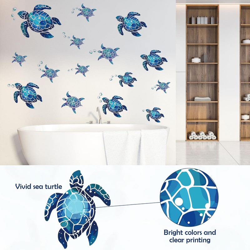 Pack of 15 Sea Turtles Wall Stickers, Sea Turtles Bubbles