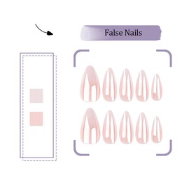 24 PCS Almond Press on Nails Glossy Nude False Nails Medium Fake Nails Full Cover Stick on Nails for Women and Girls
