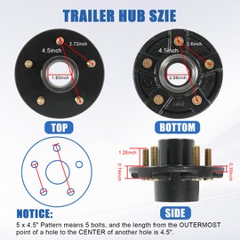 RALZAOTO 2 Sets Trailer Hub Kit 5 Bolt 4.5", 5 Lug Trailer Hub for 1-1/16"to 1-3/8"Trailer Axles 3500Lbs Trailer Idler Hub Kit with L68149 L44649 Bearings Bolt Trailer Wheel Hub Kit
