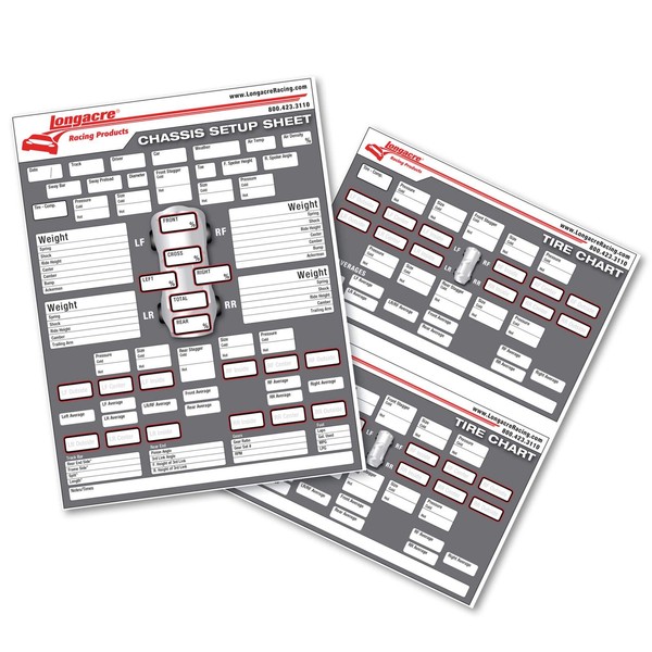 Longacre 52-22528 Chassis Set-Up/Tire Chart, 1 Pad/50 Sheets
