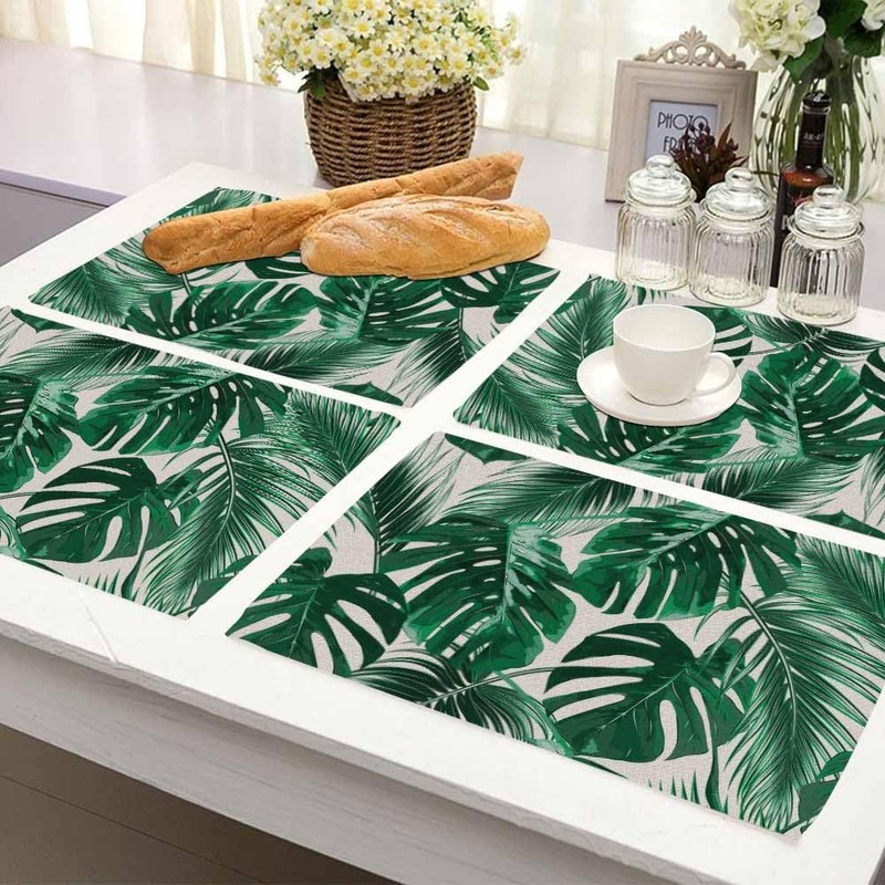 Walmsco Placemats Green Palm Leaves Decor For Dining Room Kitchen
