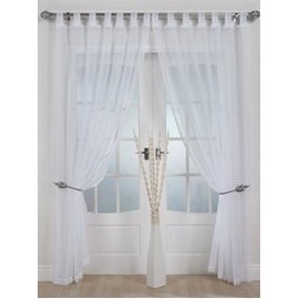 White Woven Voile Tab Top Panel. Buy One Panel Get One Free. 58" Wide x 90" Drop