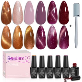 beetles Gel Polish Beetles Cat Eye Gel Nail Polish Set, 6 Colors Purple Glitter Nude Sparkle Stunning Champagne Burgundy Gold lavender Magnetic Effect Nail U v Gel Polish Art Design Valentine's Day Gifts for Women