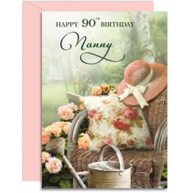 Nanny 90th Lazy Day Birthday Card - Medium Sized Card (A5 Size -148mm x 210mm) with Envelope