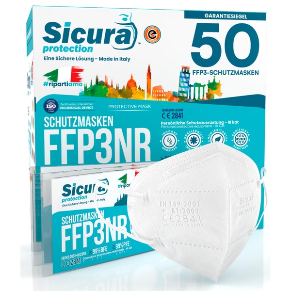 50 x FFP3 Masks, CE Certified, Filter Class BFE ≥99%