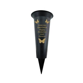 Memorial Grave Vases Ornaments Plastic Flower Holders - Butterfly Spike Grave Flower Vase Holders with Funeral Verses for Your Loved Ones - Black (Brother)