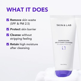 Skin & LAB Barrier Darm Mild Foam Cleanser, 5.1 fl oz (150 ml), Face Foam, Formulated with Ceramide, Skin Barrier Care, Hypoallergenic Facial Cleanser, Highly Moisturizing, For Sensitive and Dry Skin, Korean Cosmetics